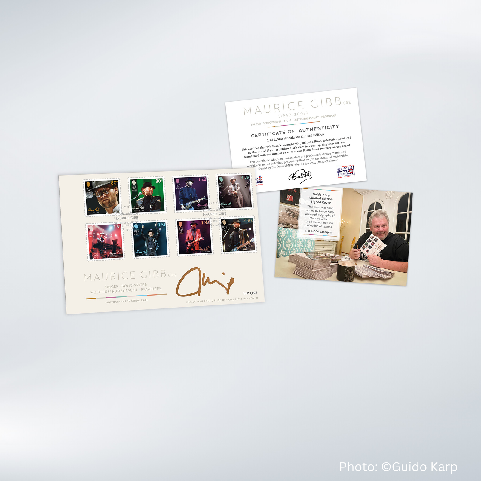 Maurice Gibb CBE First Day Cover signed by Guido Karp