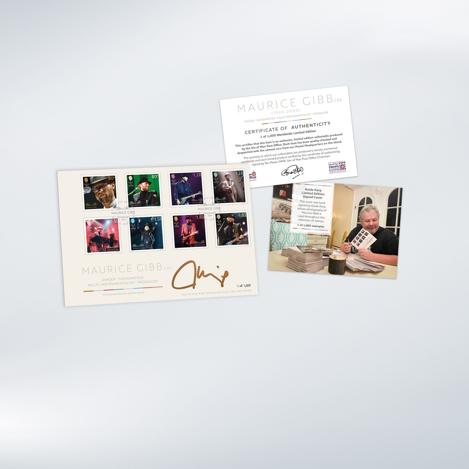 Maurice Gibb CBE First Day Cover signed by Guido Karp